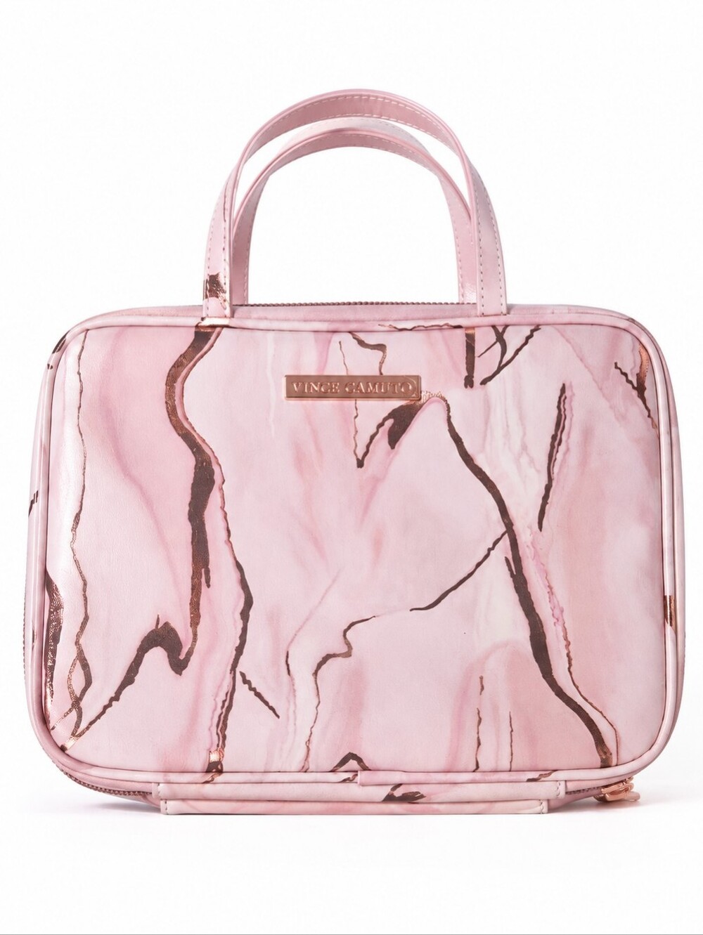 VINCE CAMUTO Pink Marble Hanging  Cosmetic Travel Case with Rose Gold Accents